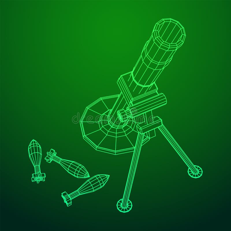 Firearm weapon army mortar and mine. Wireframe low poly stock illustration