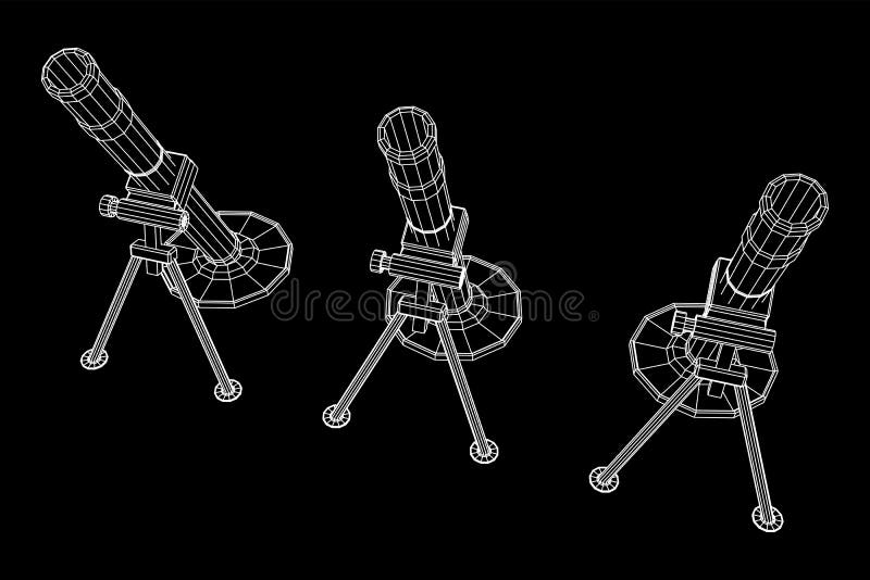 Firearm weapon army mortar and mine. Wireframe low poly royalty free illustration