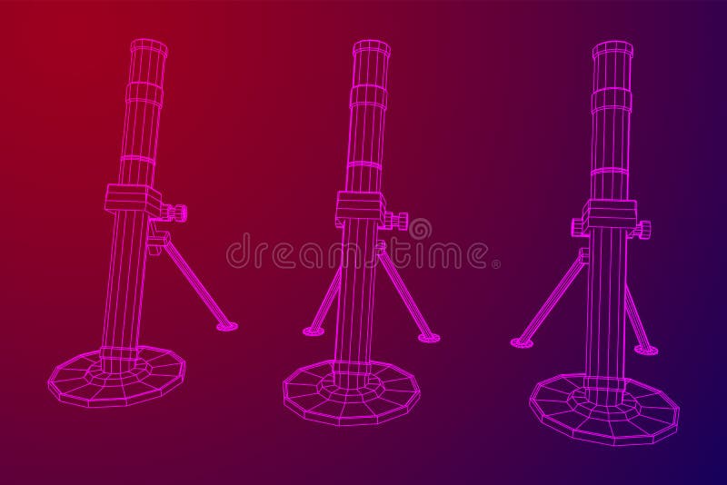 Firearm weapon army mortar and mine. Wireframe low poly stock illustration