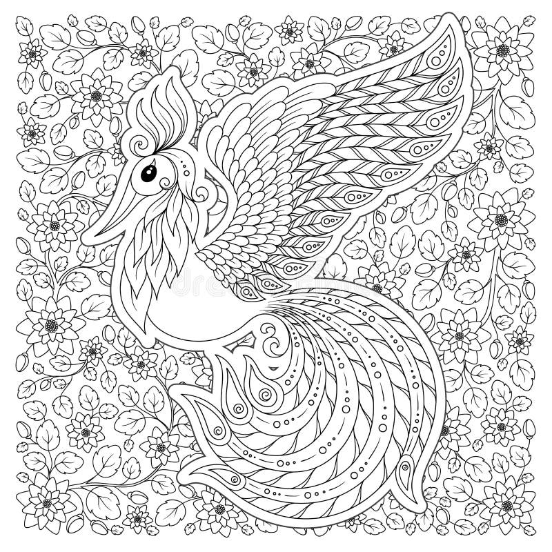 Firebird per l'anti pagina di coloritura di sforzo con gli alti dettagli illustrazione vettoriale Firebird per l'anti pagina di coloritura di sforzo con gli alti dettagli illustrazione vettoriale