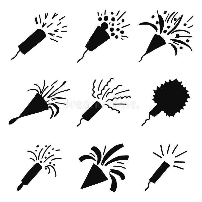 Firecrackers festive and fireworks silhouettes vector icons set vector illustration
