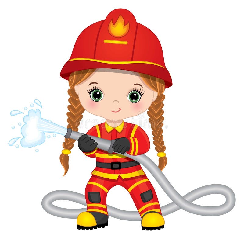 Firefighter Cute Little Girl with Fire Hose