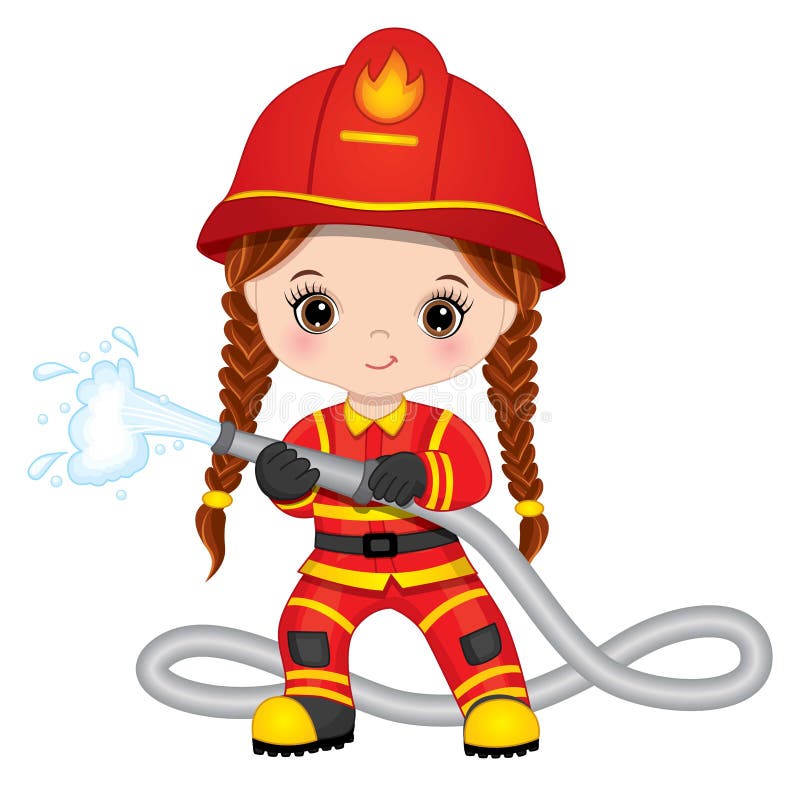Firefighter Cute Little Girl with Fire Hose