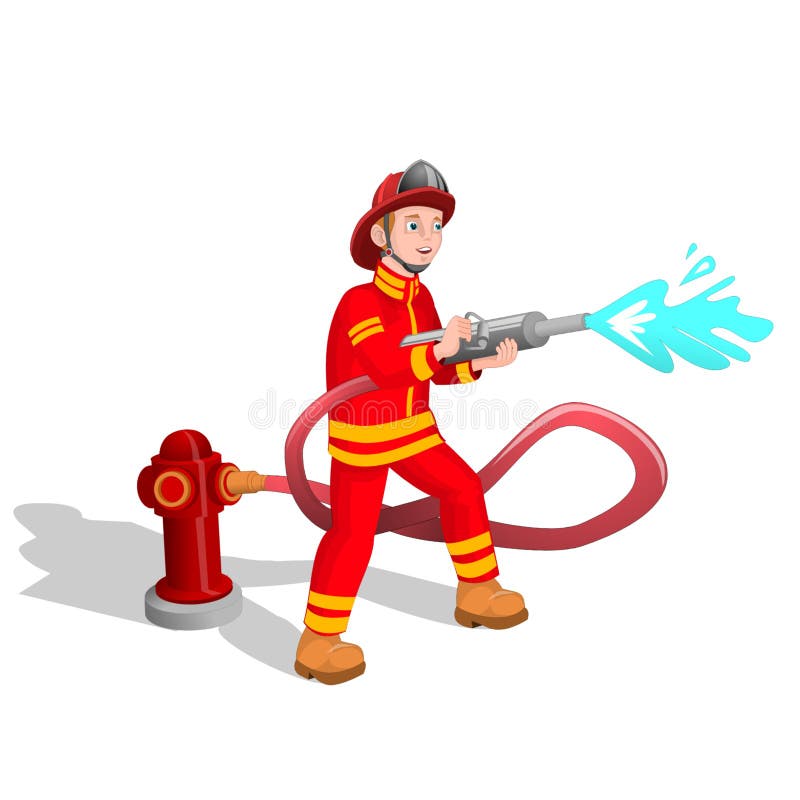 Firefighter Spray Water with Water Canon,cartoon Illustration Stock Photo -  Illustration of water, collection: 183724826