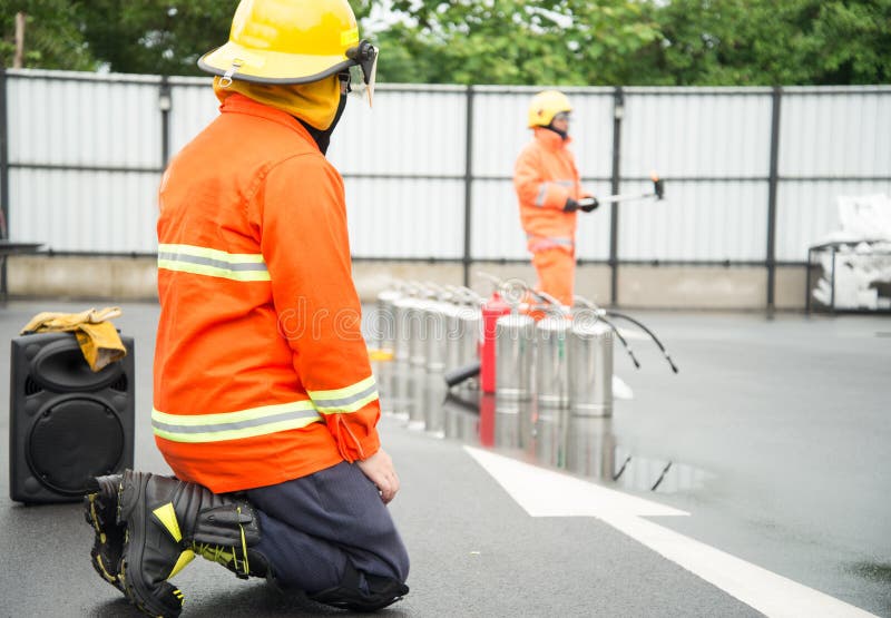 Firefighter Fighting Fire during Training Officer Stock Image Image