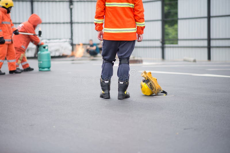 Firefighter Fighting Fire during Training Officer Stock Image Image