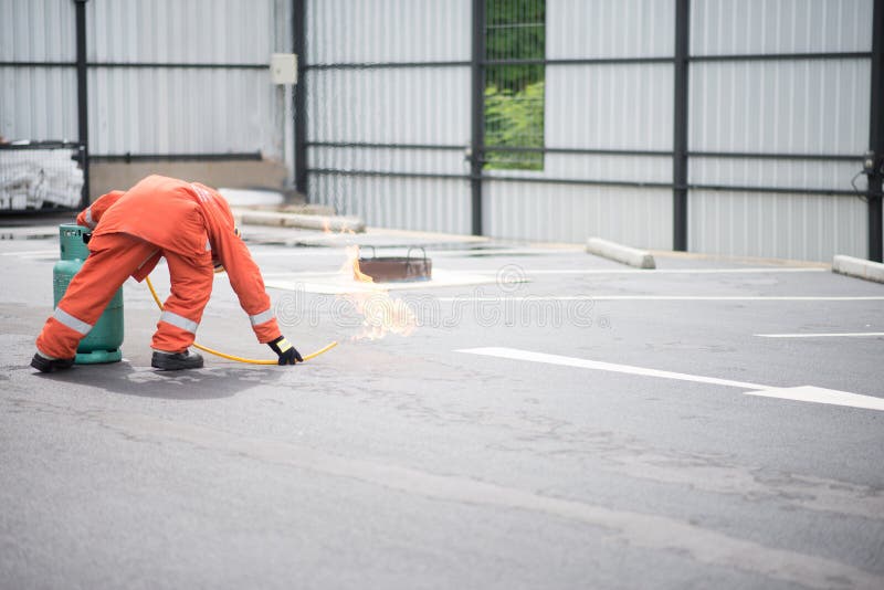 Firefighter Fighting Fire during Training Officer Stock Image Image