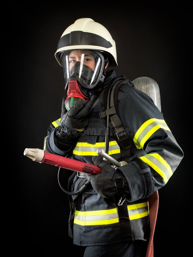 Firefighter in Protective Gear Stock Image Image of real, isolated