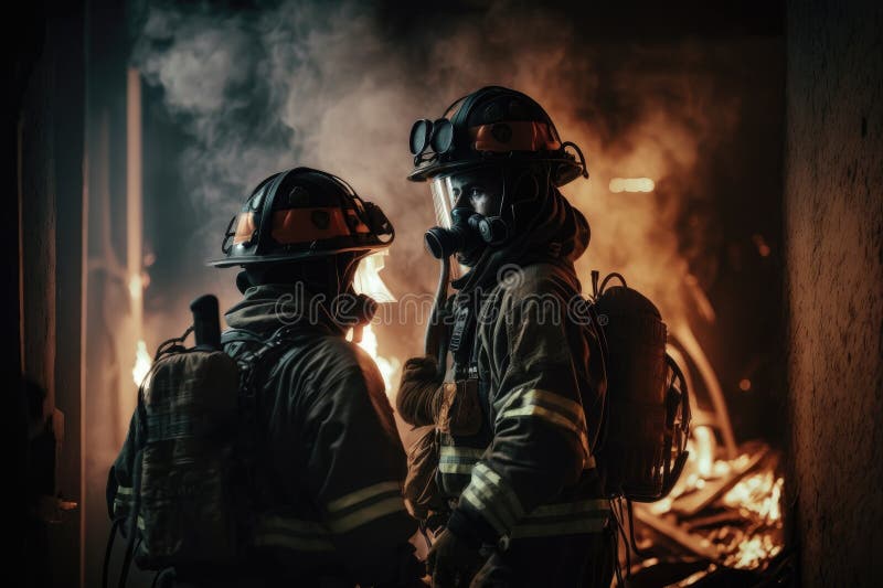 Firefighter searching for possible survives. Generative ai. Danger zone