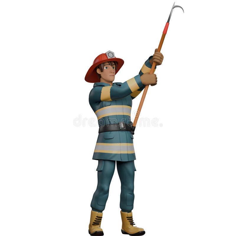 A firefighter stands with both hands holding a firehose vector illustration
