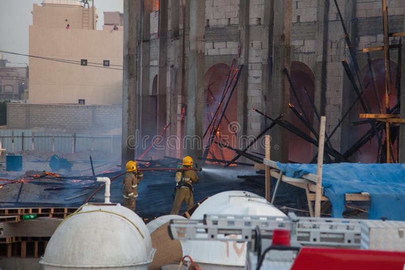 Firefighters Extinguishes a Fire in Kuwait Editorial Stock Photo