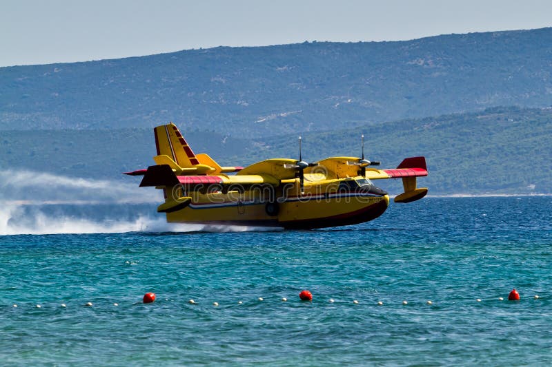 Firefighting Aircraft Landing for Pick Up Water Stock Image Image of