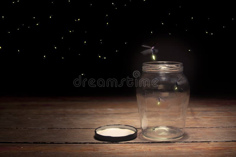 Fireflies em um frasco fotografia de stock Fireflies em um frasco fotografia de stock