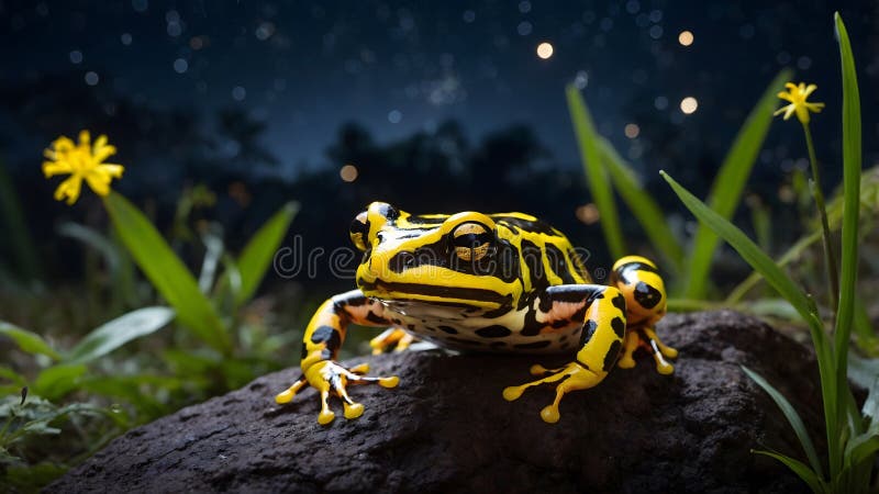 Firefly Glow: A Corroboree Frog at Night in a Magical Moonlit Scene stock photos