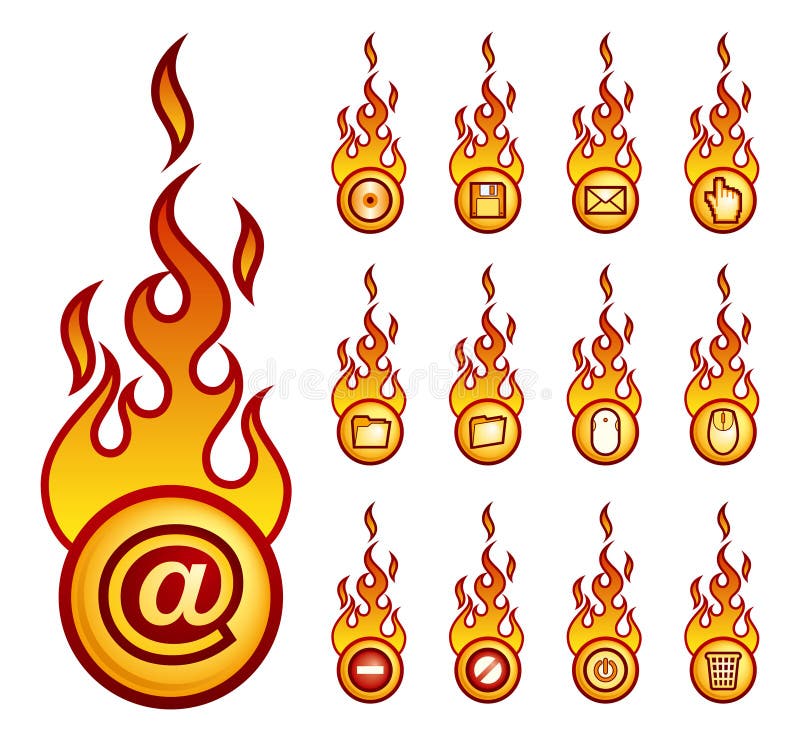 A set of a vector fireball icons with computer theme. A set of a vector fireball icons with computer theme.