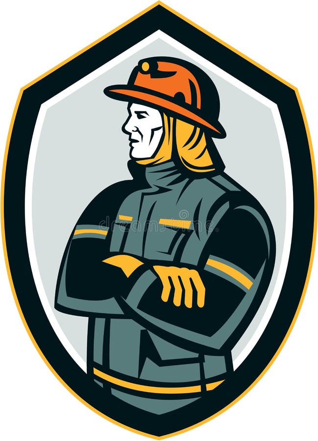 Fireman Firefighter Arms Folded Shield Retro vector illustration Fireman Firefighter Arms Folded Shield Retro vector illustration