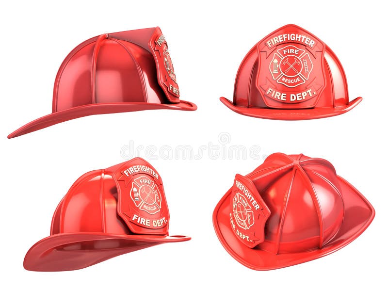 Pompiere casco da varie angolazioni illustrazione 3d.