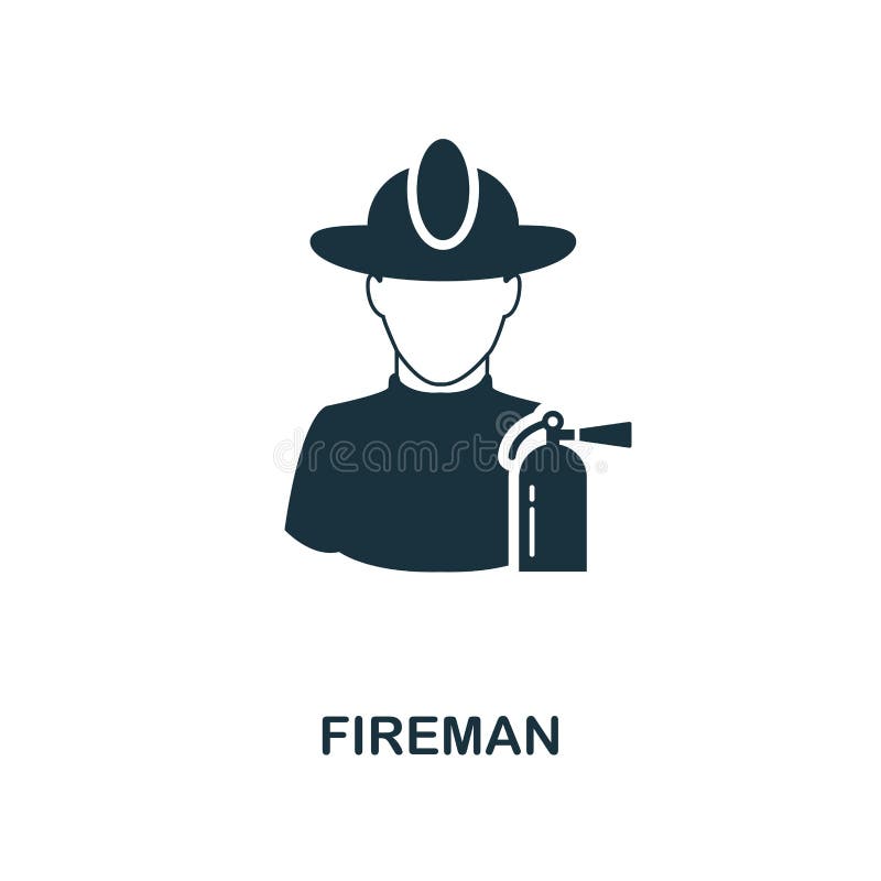 Fireman icon. Monochrome style design from professions icon collection. UI. Pixel perfect simple pictogram fireman icon. Web desig vector illustration Fireman icon. Monochrome style design from professions icon collection. UI. Pixel perfect simple pictogram fireman icon. Web desig vector illustration