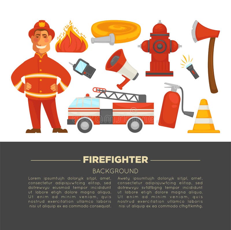 Fireman Profession and Fire Secure Protection Poster of Fire