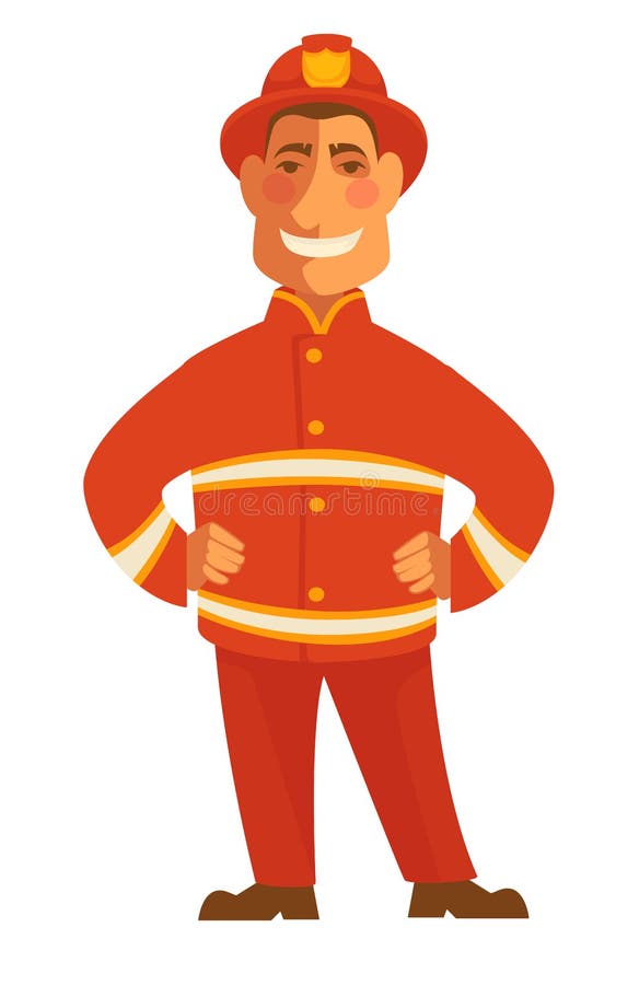 Fireman in protective suit isolated on white. Smiling firefighter royalty free illustration