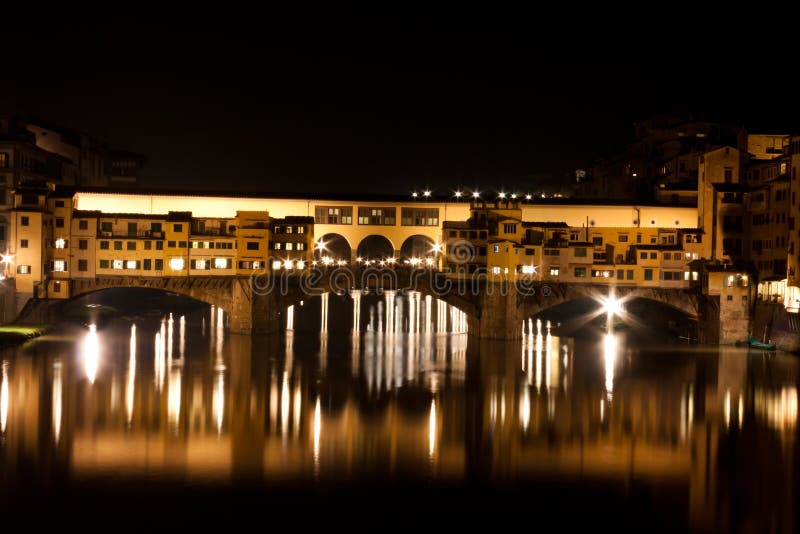 Firenze Ponte Vecchio Old Bridge By Night With Stock Photo