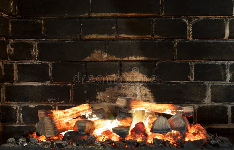 Fireplace, Bricks Wall. Fireplace Background. Sooty Bricks Stock Image