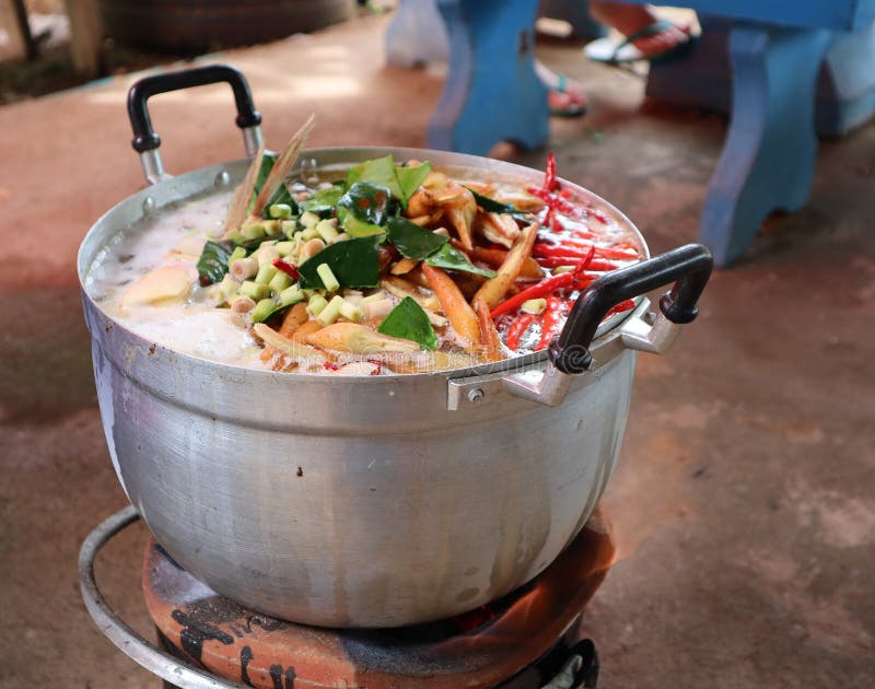 Fireplace Cooking Thai Herbs with Boiling Pot Stock Image - Image of ...