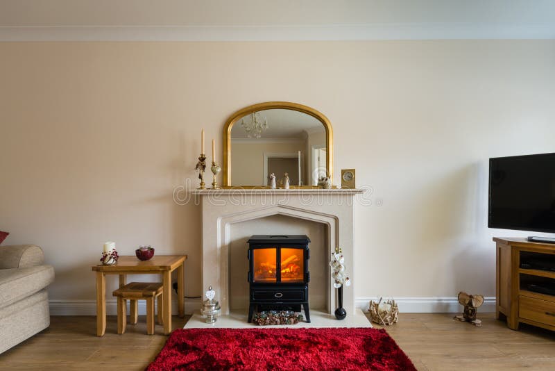 Living Room with Black Fireplace in Classic Style Stock Image Image