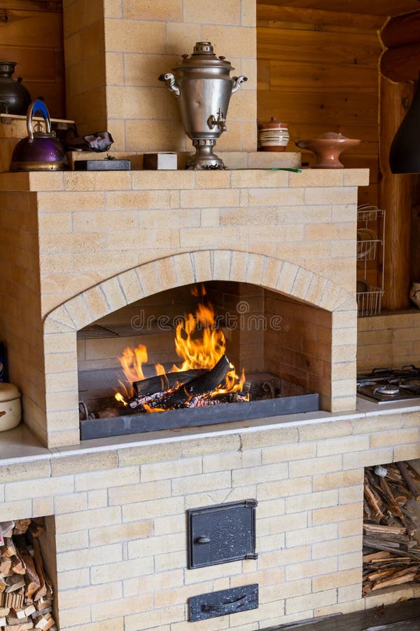 Fireplace Made of Bricks for a Summer Kitchen Stock Image Image of