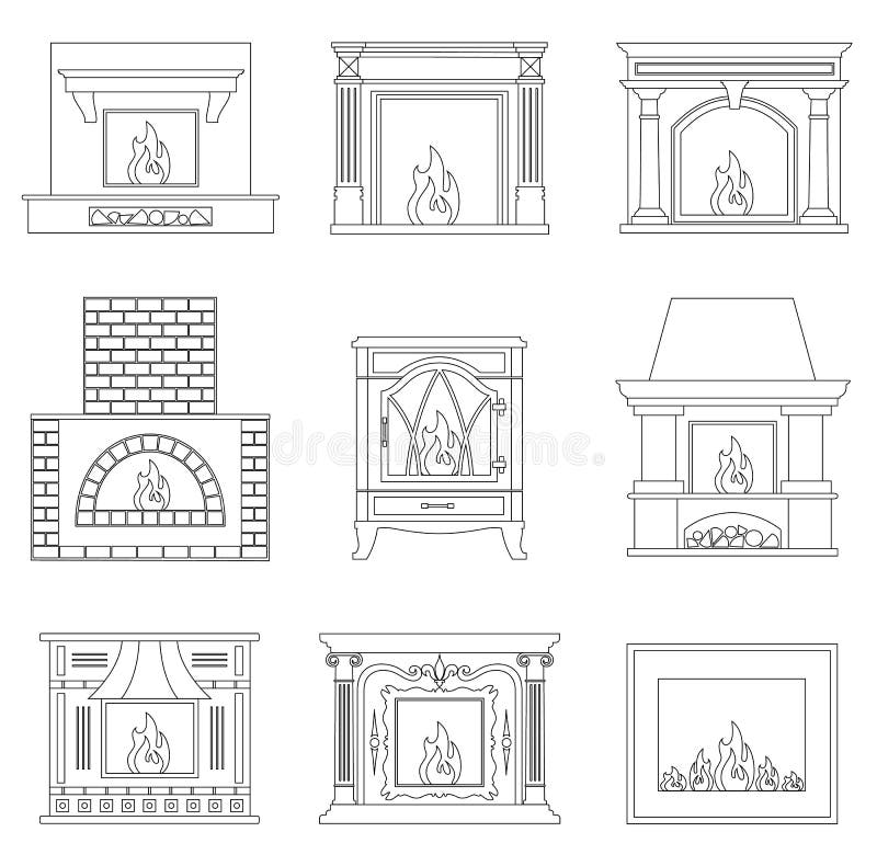 Fireplace in outline style.