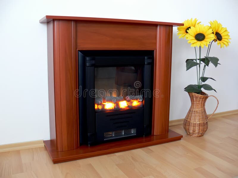 Fireplace and sunflowers