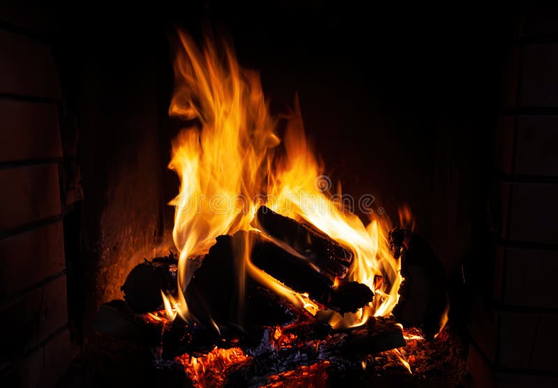 Fireplace with Wood and Fire Flames Stock Image Image of bonfire