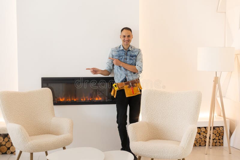 Fireplace Worker, Installation and Repair Stock Image Image of