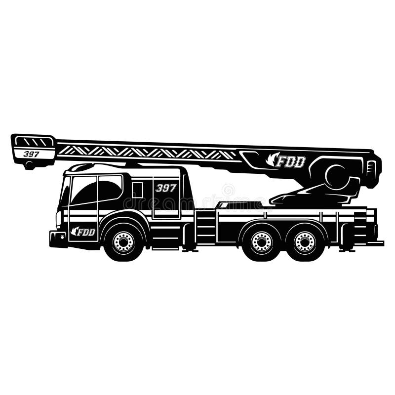 Firetruck Vector Drawing on White Background Stock Vector