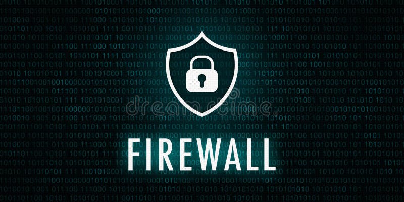 Banner Firewall - Shield icon on background with binary code