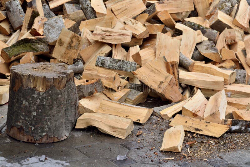 Firewood are in the yard stock photo. Image of store 38244486