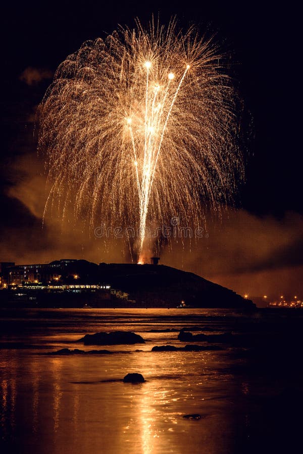 Fireworks over San Lorenzo beach, Gijon, Spain