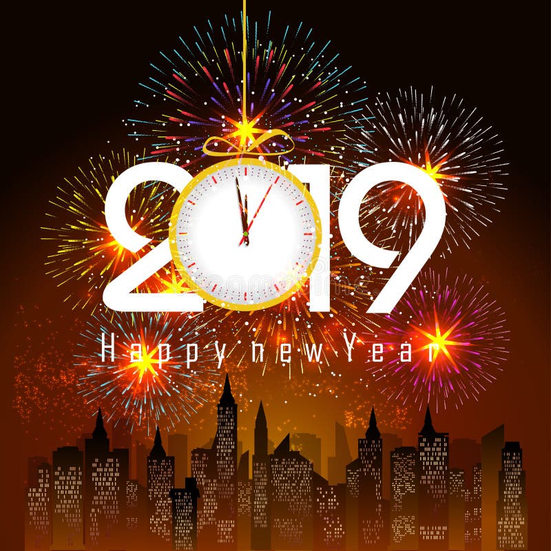 Firework Displayed for Happy New Year 2019 and Holidays Concept Stock