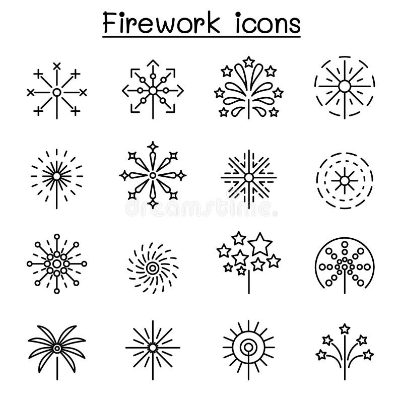 Firework icon set in thin line style stock illustration