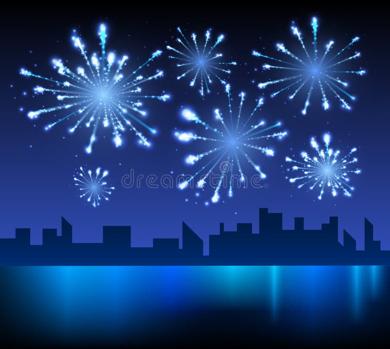 Firework and night city stock illustration