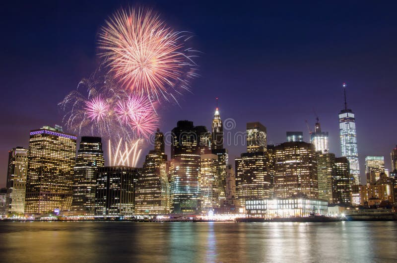 Firework over Manhattan island in New York