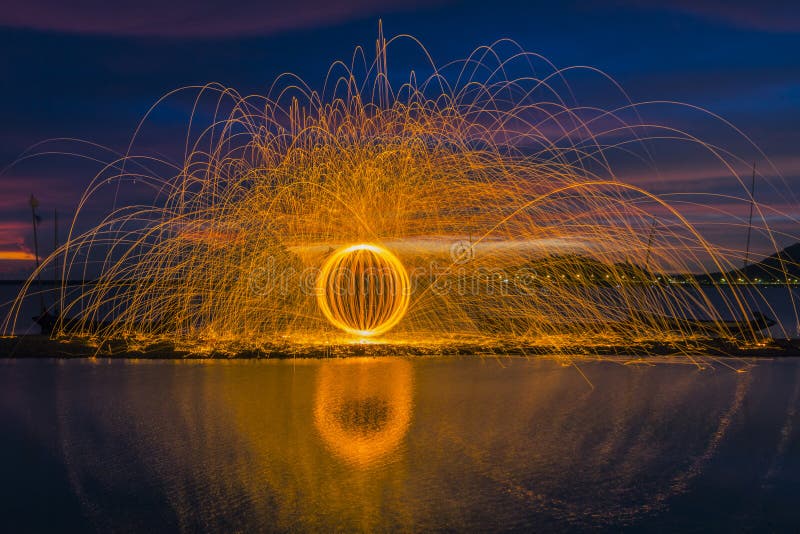 Firework Showers of Hot Glowing Sparks from Spinning Steel Wool Stock Photo Image of abstract