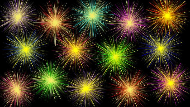 Exclusive. Multicolored illustration. Fireworks of colors, mood, wishes, dreams and joy on a black background. Vector. stock illustration