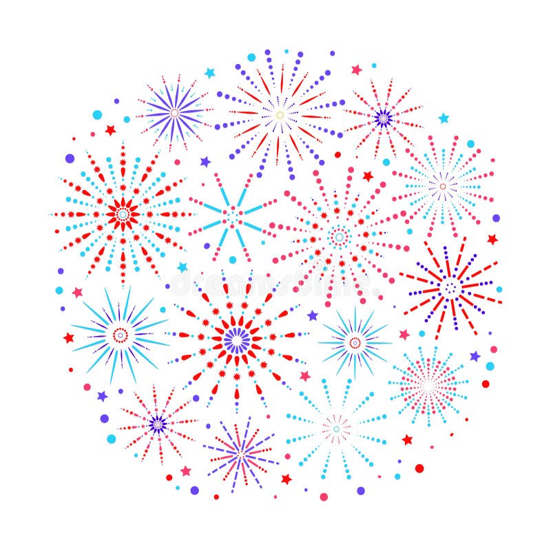 Fireworks background in flat style isolated on white background. Celebration design for holidays. Winner banner, festival stock illustration Fireworks background in flat style isolated on white background. Celebration design for holidays. Winner banner, festival stock illustration