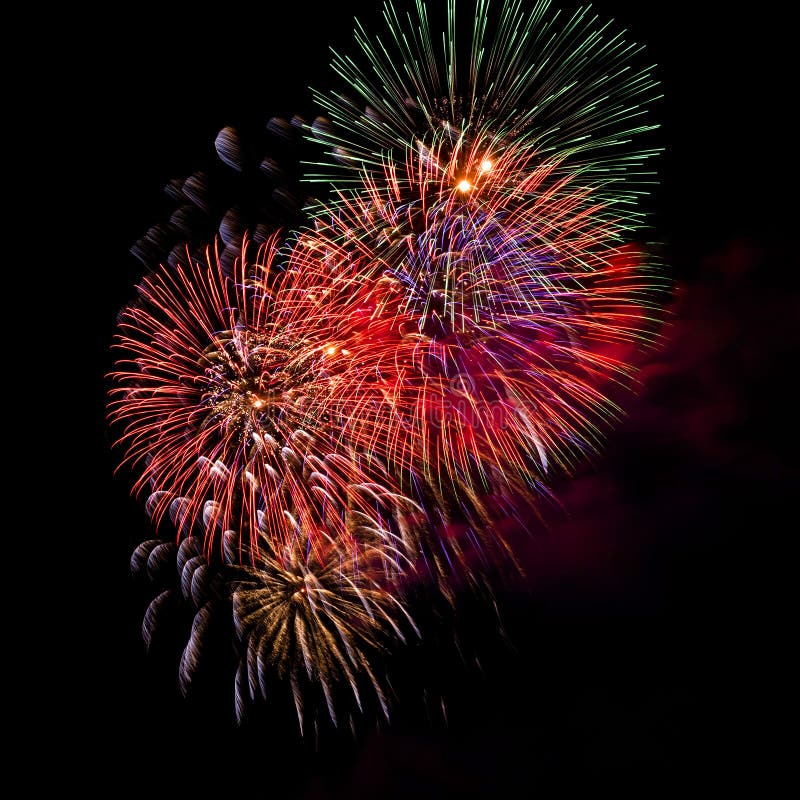 Fireworks Bursting in Night Sky with Copyspace