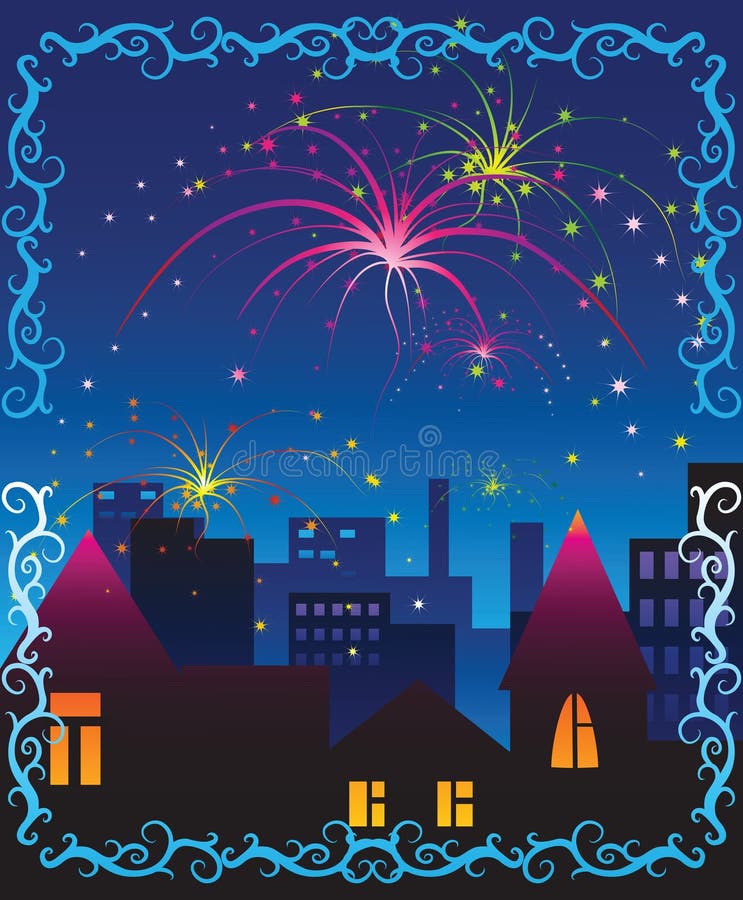 Fireworks celebration scene royalty free illustration