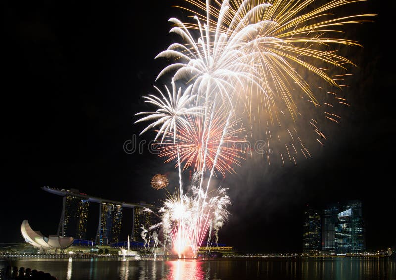 Fireworks Display along Singapore Esplanade stock photo