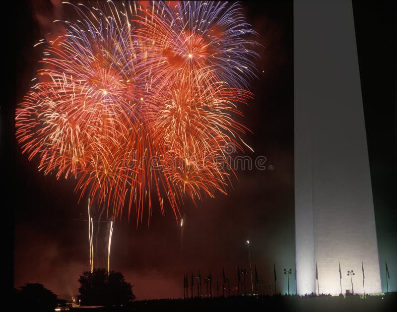 Fireworks display at the National Monument, Washington DC stock photo