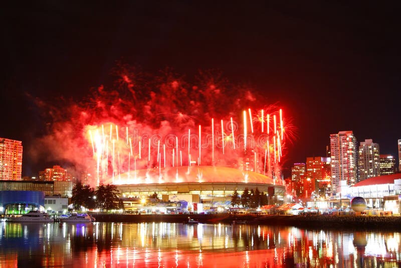 Fireworks Display Over False Creek royalty free stock images