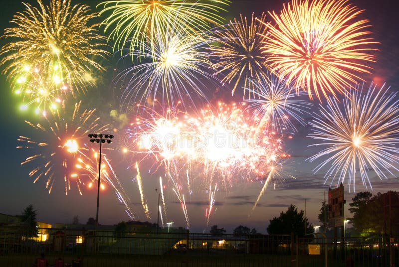 Fireworks display in a small town stock photography